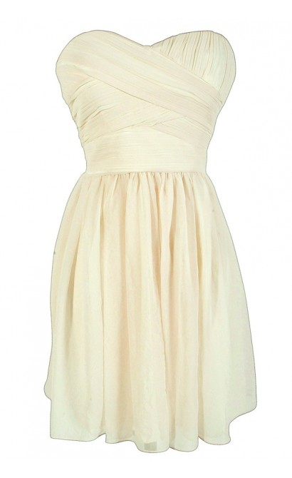 Sweetheart Pleated Strapless Designer Dress by Minuet in Ivory Sparkle